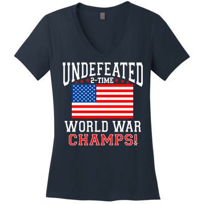 Undefeated 2-Time World War Champs Women's V-Neck T-Shirt