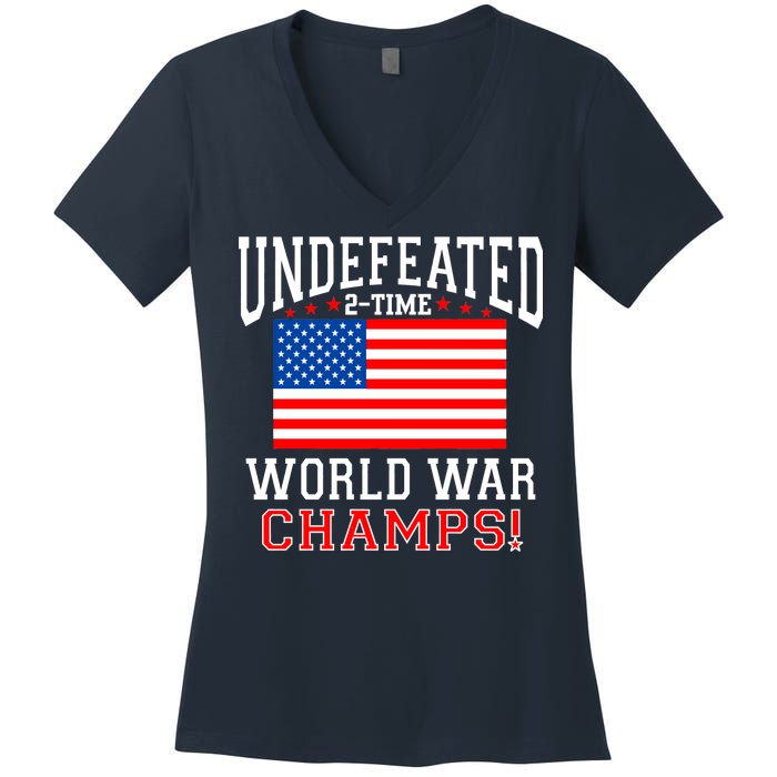 Undefeated 2-Time World War Champs Women's V-Neck T-Shirt