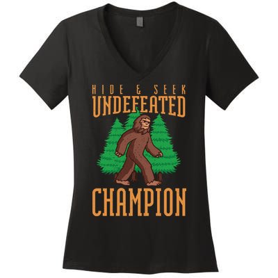 Undefeated Hide & Seek Champion Bigfoot Women's V-Neck T-Shirt