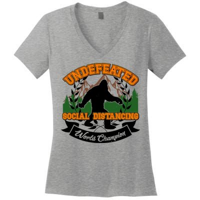 Undefeated Sasquatch Social Distancing Bigfoot Women's V-Neck T-Shirt
