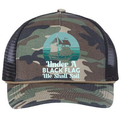 Under A Black Flag We Shall Sail Vintage Pirate Ship Motto Retro Rope Trucker Hat Cap