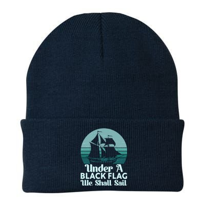 Under A Black Flag We Shall Sail Vintage Pirate Ship Motto Knit Cap Winter Beanie