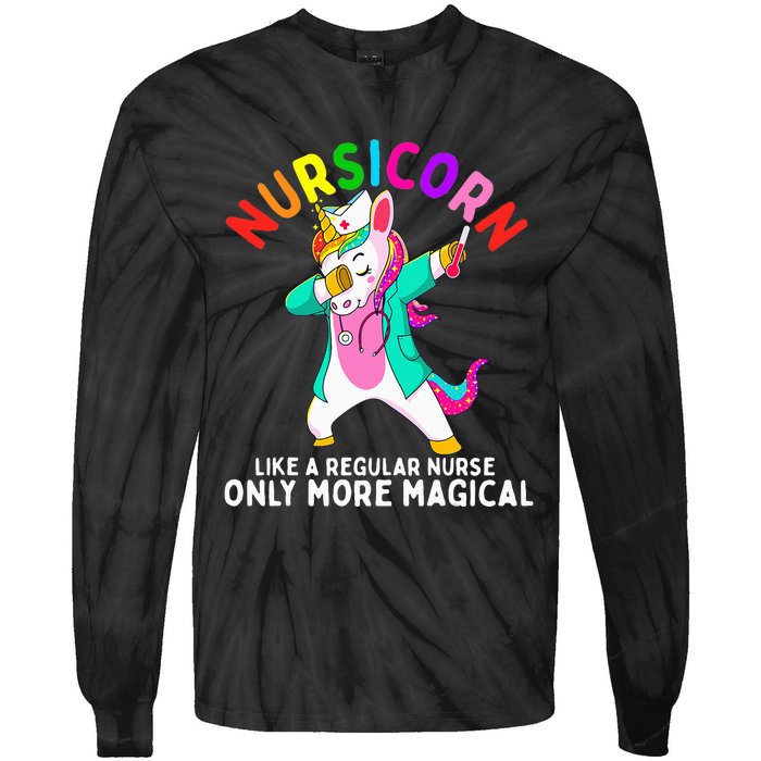 Unicorn Nurse Funny Nursicorn Rainbow Nursing RN Gift Women Tie-Dye Long Sleeve Shirt