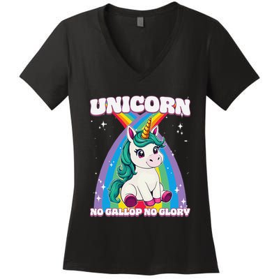 Unicorn No Gallop No Glory Unicorn .Png Women's V-Neck T-Shirt