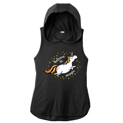 Unicorn Believe In Magic Ladies PosiCharge Tri-Blend Wicking Draft Hoodie Tank