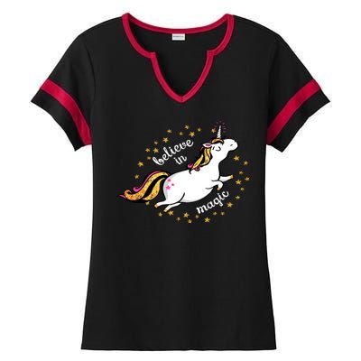 Unicorn Believe In Magic Ladies Halftime Notch Neck Tee