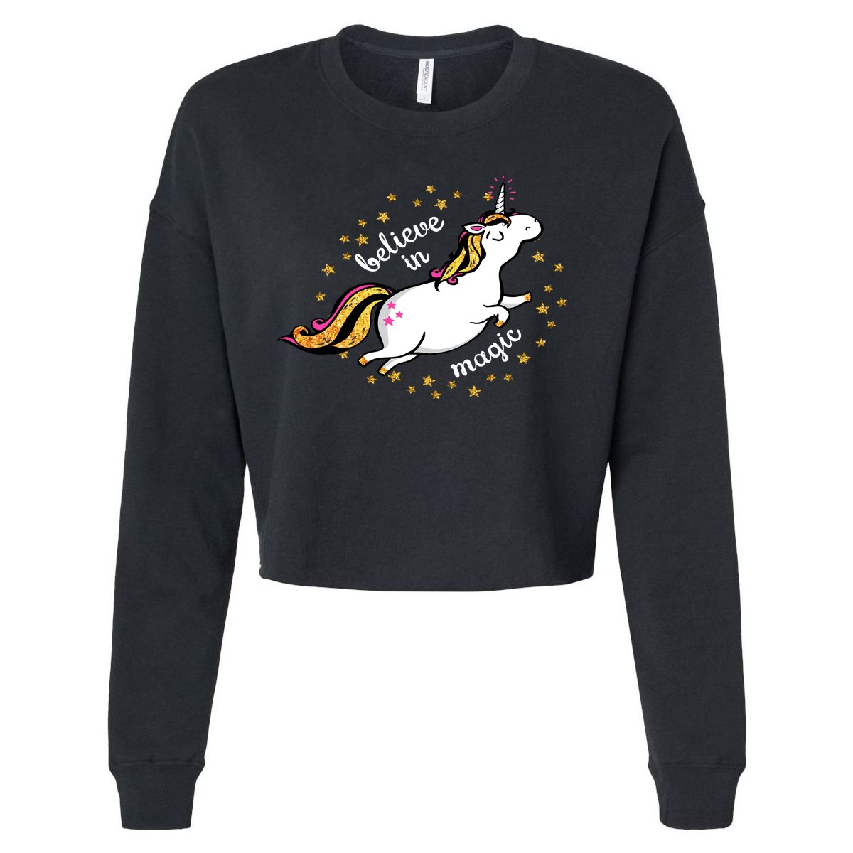Unicorn Believe In Magic Cropped Pullover Crew