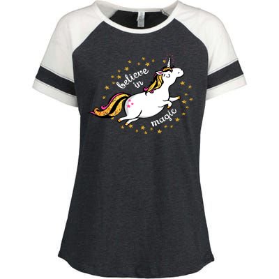 Unicorn Believe In Magic Enza Ladies Jersey Colorblock Tee