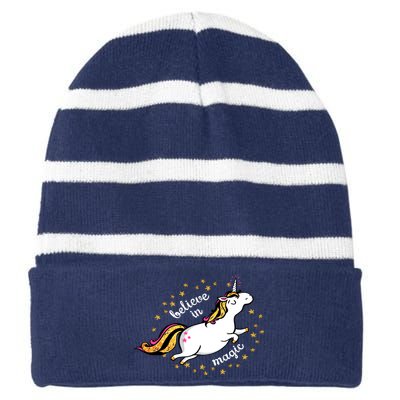 Unicorn Believe In Magic Striped Beanie with Solid Band