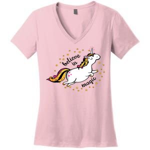 Unicorn Believe In Magic Women's V-Neck T-Shirt