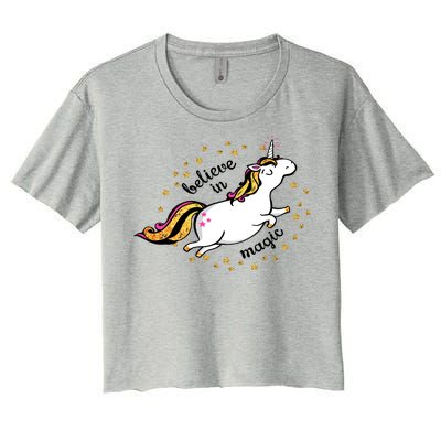 Unicorn Believe In Magic Women's Crop Top Tee