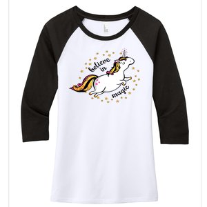 Unicorn Believe In Magic Women's Tri-Blend 3/4-Sleeve Raglan Shirt