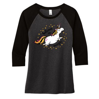 Unicorn Believe In Magic Women's Tri-Blend 3/4-Sleeve Raglan Shirt