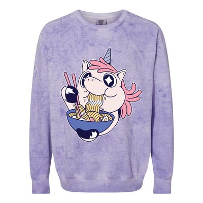 Unicorn Eating Ramen Noodles Colorblast Crewneck Sweatshirt