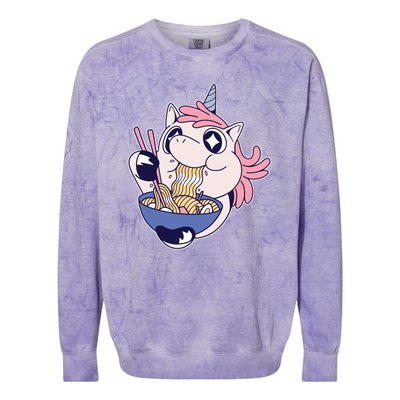 Unicorn Eating Ramen Noodles Colorblast Crewneck Sweatshirt