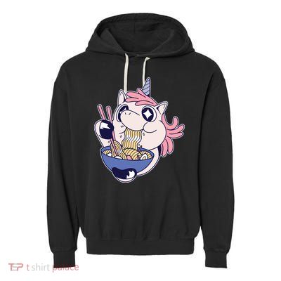 Unicorn Eating Ramen Noodles Garment-Dyed Fleece Hoodie