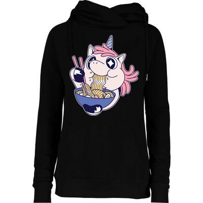 Unicorn Eating Ramen Noodles Womens Funnel Neck Pullover Hood