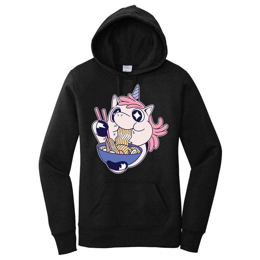 Unicorn Eating Ramen Noodles Women's Pullover Hoodie