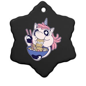 Unicorn Eating Ramen Noodles Ceramic Star Ornament