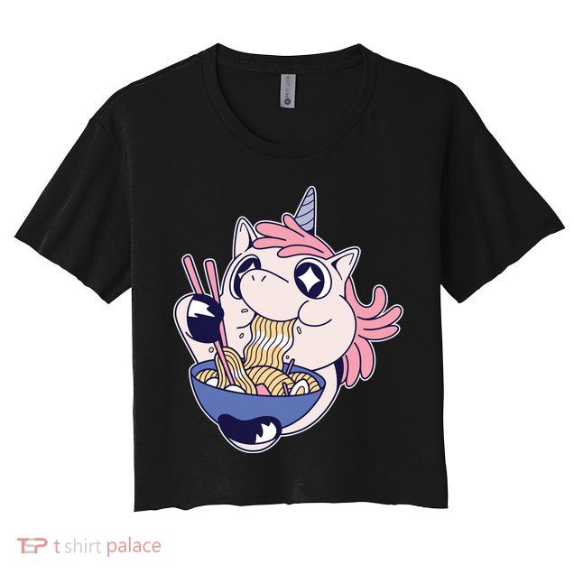 Unicorn Eating Ramen Noodles Crop Top