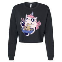 Unicorn Eating Ramen Noodles Cropped Pullover Crew