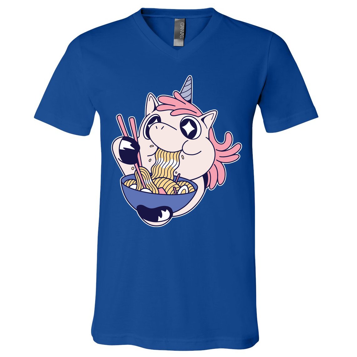 Unicorn Eating Ramen Noodles V-Neck T-Shirt