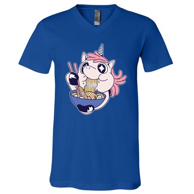 Unicorn Eating Ramen Noodles V-Neck T-Shirt