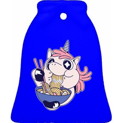 Unicorn Eating Ramen Noodles Ceramic Bell Ornament