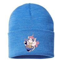 Unicorn Eating Ramen Noodles Sustainable Knit Beanie