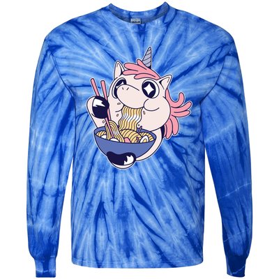 Unicorn Eating Ramen Noodles Tie-Dye Long Sleeve Shirt