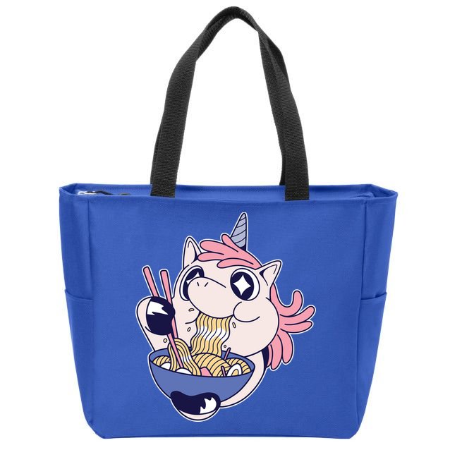 Unicorn Eating Ramen Noodles Zip Tote Bag