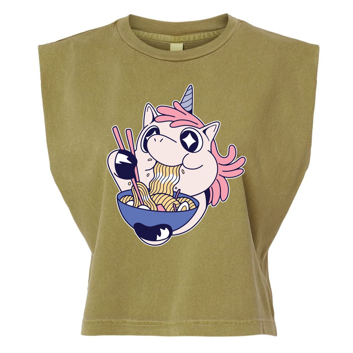 Unicorn Eating Ramen Noodles Garment-Dyed Women's Muscle Tee