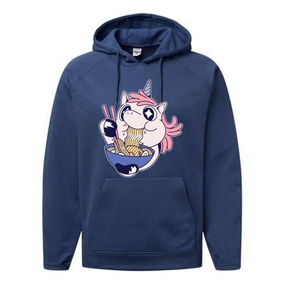 Unicorn Eating Ramen Noodles Performance Fleece Hoodie