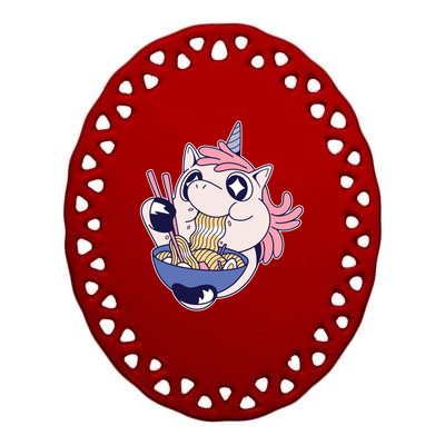 Unicorn Eating Ramen Noodles Ceramic Oval Ornament