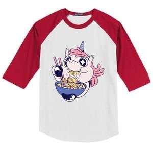 Unicorn Eating Ramen Noodles Kids Colorblock Raglan Jersey