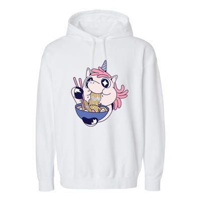 Unicorn Eating Ramen Noodles Garment-Dyed Fleece Hoodie