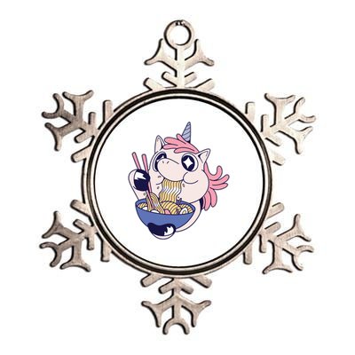 Unicorn Eating Ramen Noodles Metallic Star Ornament