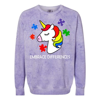 Unicorn Embrace The Differences Autism Colorblast Crewneck Sweatshirt