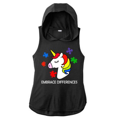 Unicorn Embrace The Differences Autism Ladies PosiCharge Tri-Blend Wicking Draft Hoodie Tank