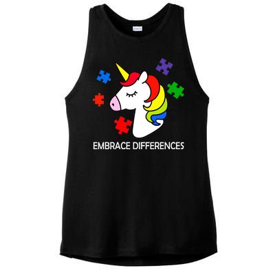 Unicorn Embrace The Differences Autism Ladies PosiCharge Tri-Blend Wicking Tank