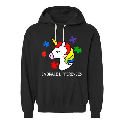 Unicorn Embrace The Differences Autism Garment-Dyed Fleece Hoodie