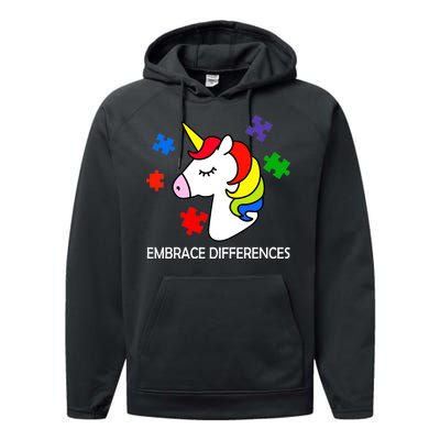 Unicorn Embrace The Differences Autism Performance Fleece Hoodie