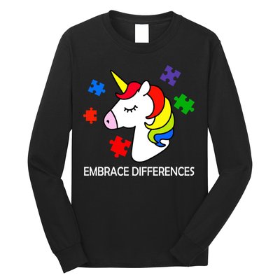 Unicorn Embrace The Differences Autism Long Sleeve Shirt