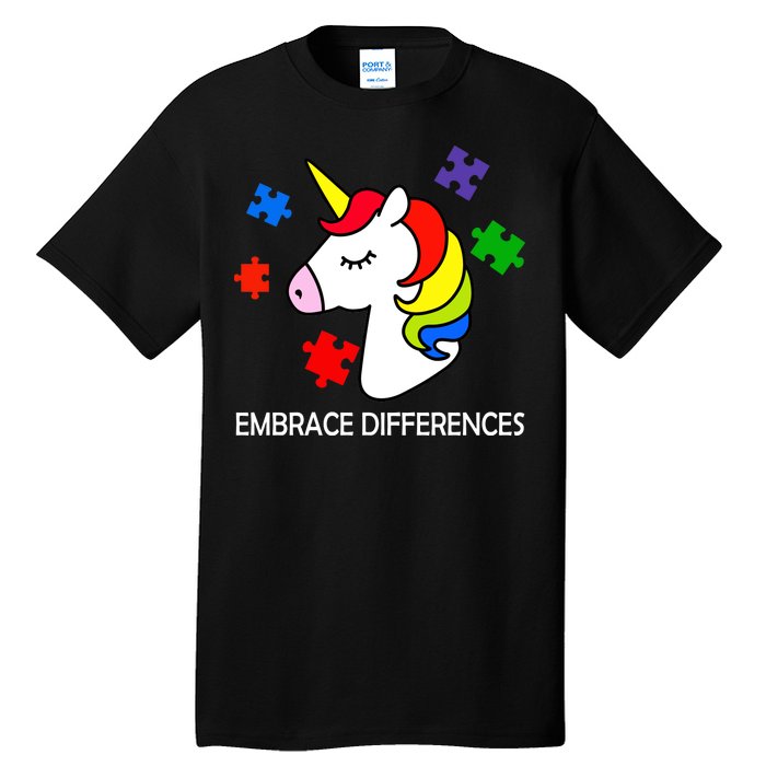 Unicorn Embrace The Differences Autism Tall T-Shirt