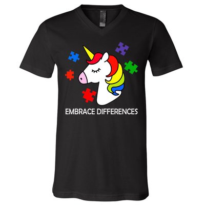 Unicorn Embrace The Differences Autism V-Neck T-Shirt