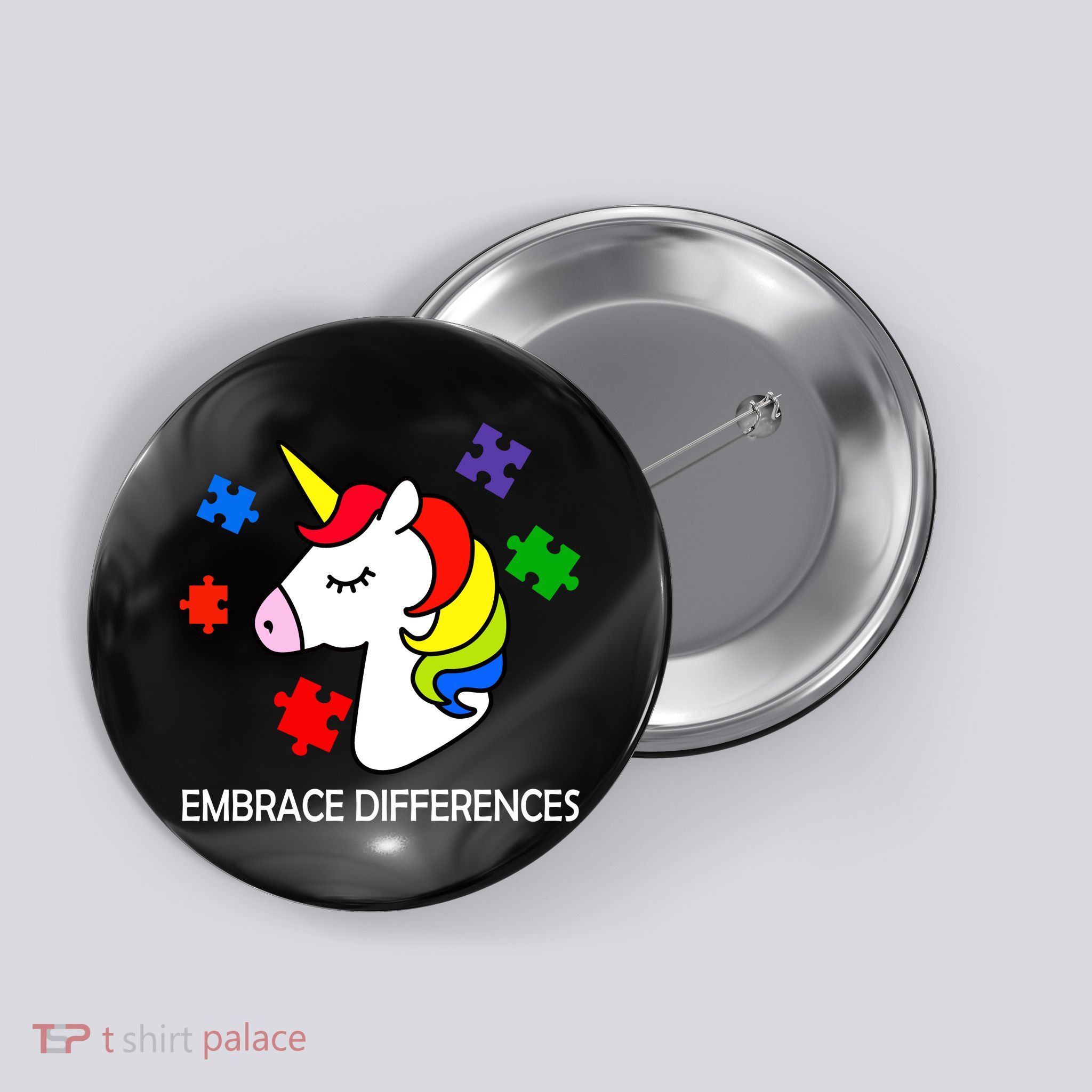 Unicorn Embrace The Differences Autism Button