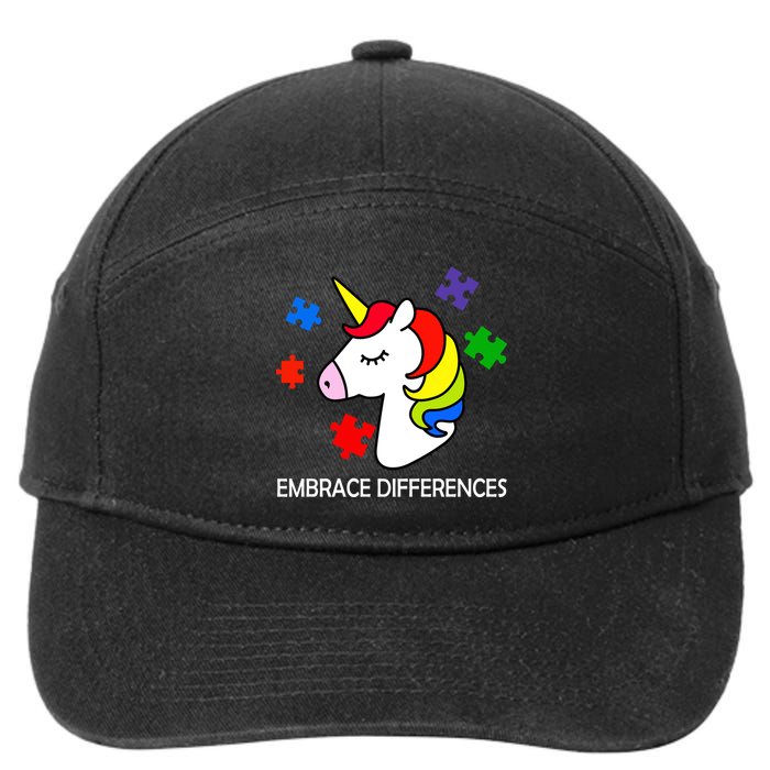 Unicorn Embrace The Differences Autism 7-Panel Snapback Hat
