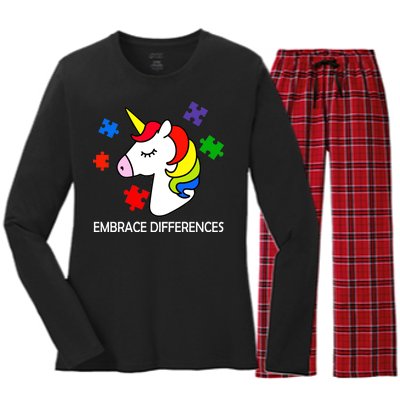 Unicorn Embrace The Differences Autism Women's Long Sleeve Flannel Pajama Set 