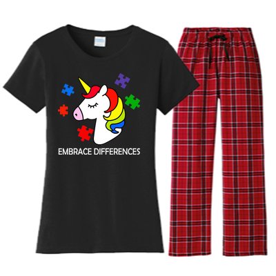 Unicorn Embrace The Differences Autism Women's Flannel Pajama Set