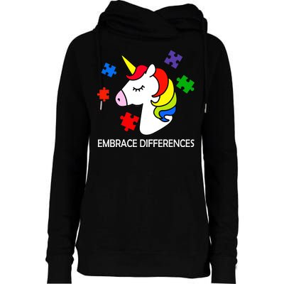 Unicorn Embrace The Differences Autism Womens Funnel Neck Pullover Hood